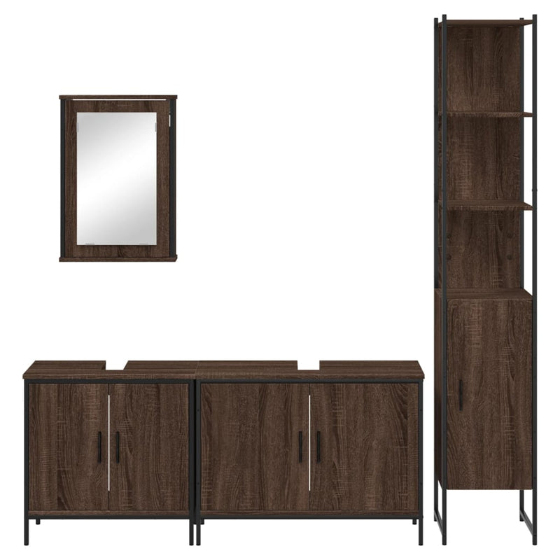 4 Piece Bathroom Furniture Set Brown Oak Engineered Wood