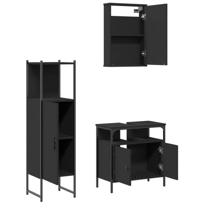 3 Piece Bathroom Furniture Set Black Engineered Wood