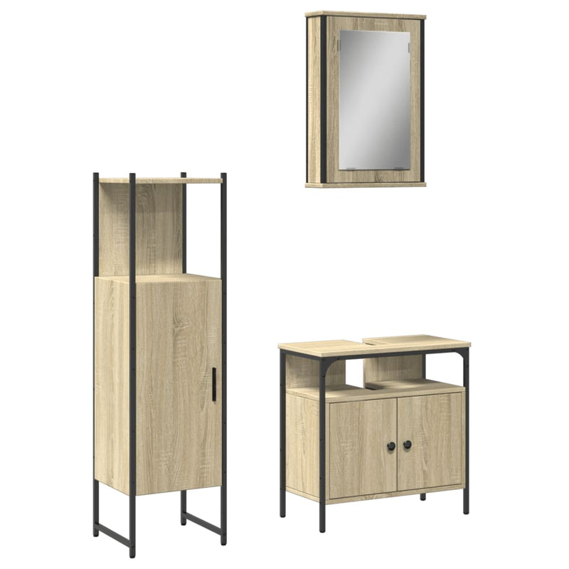 3 Piece Bathroom Furniture Set Sonoma Oak Engineered Wood