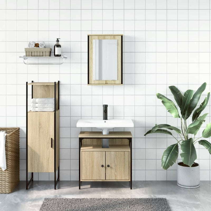 3 Piece Bathroom Furniture Set Sonoma Oak Engineered Wood