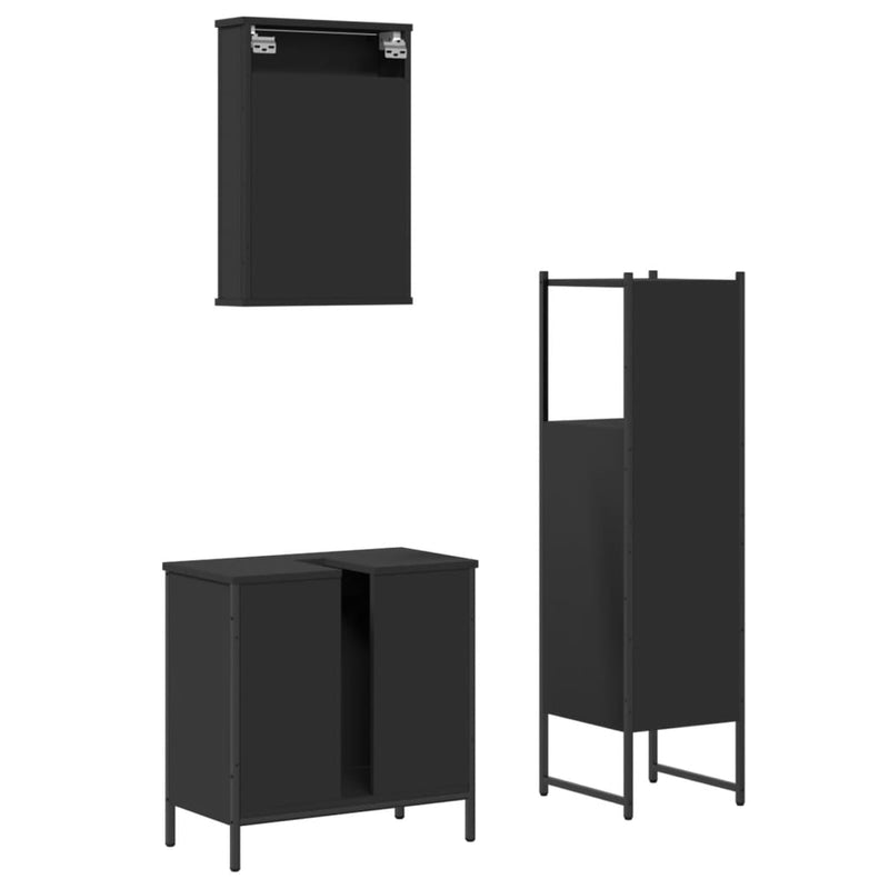 3 Piece Bathroom Furniture Set Black Engineered Wood