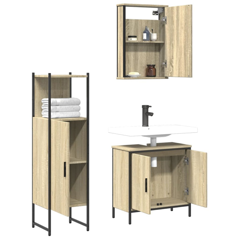 3 Piece Bathroom Furniture Set Sonoma Oak Engineered Wood