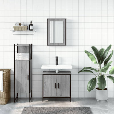 3 Piece Bathroom Furniture Set Grey Sonoma Engineered Wood