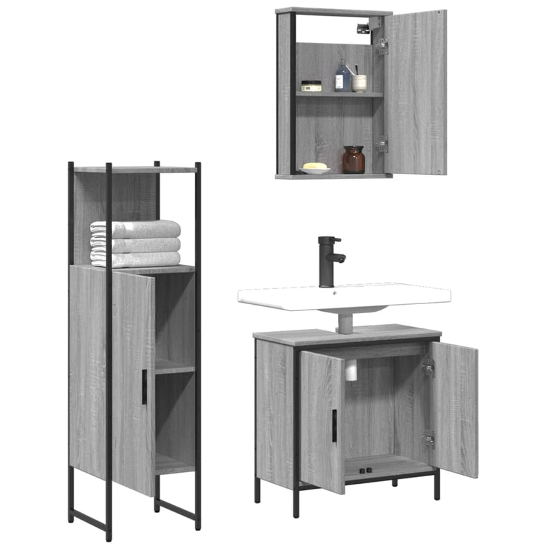 3 Piece Bathroom Furniture Set Grey Sonoma Engineered Wood