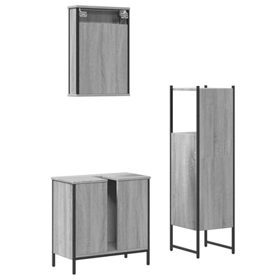 3 Piece Bathroom Furniture Set Grey Sonoma Engineered Wood