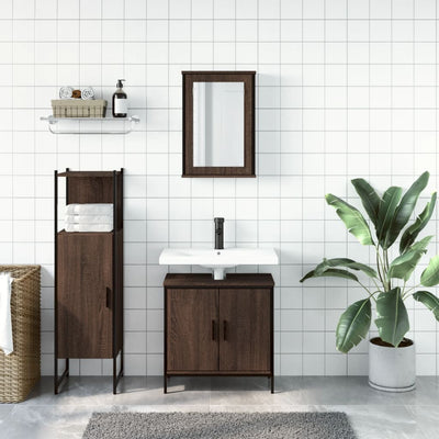 3 Piece Bathroom Furniture Set Brown Oak Engineered Wood