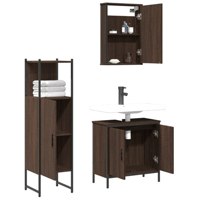 3 Piece Bathroom Furniture Set Brown Oak Engineered Wood