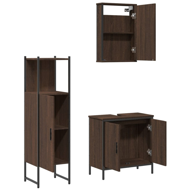 3 Piece Bathroom Furniture Set Brown Oak Engineered Wood