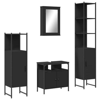 4 Piece Bathroom Furniture Set Black Engineered Wood