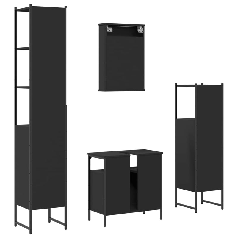 4 Piece Bathroom Furniture Set Black Engineered Wood