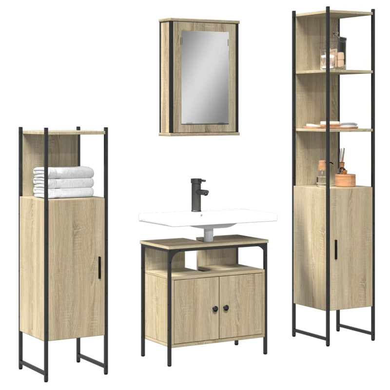 4 Piece Bathroom Furniture Set Sonoma Oak Engineered Wood