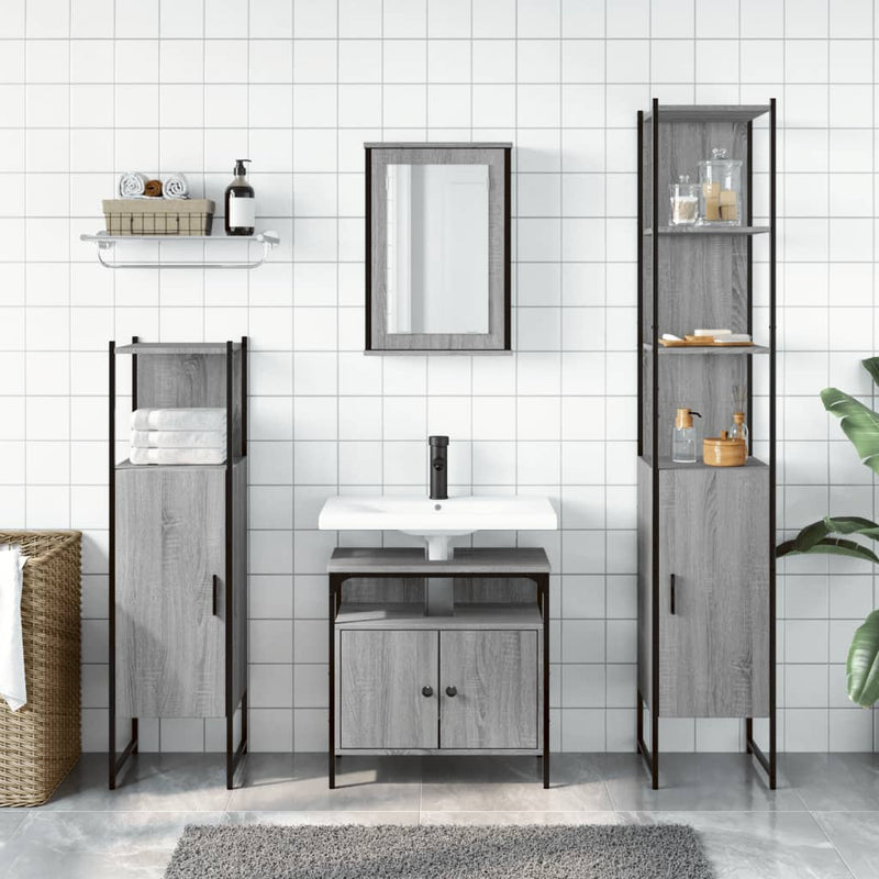 4 Piece Bathroom Furniture Set Grey Sonoma Engineered Wood