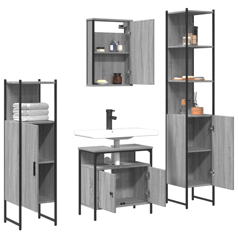 4 Piece Bathroom Furniture Set Grey Sonoma Engineered Wood