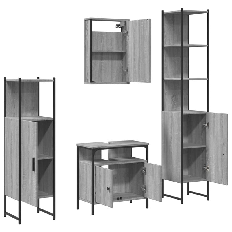 4 Piece Bathroom Furniture Set Grey Sonoma Engineered Wood