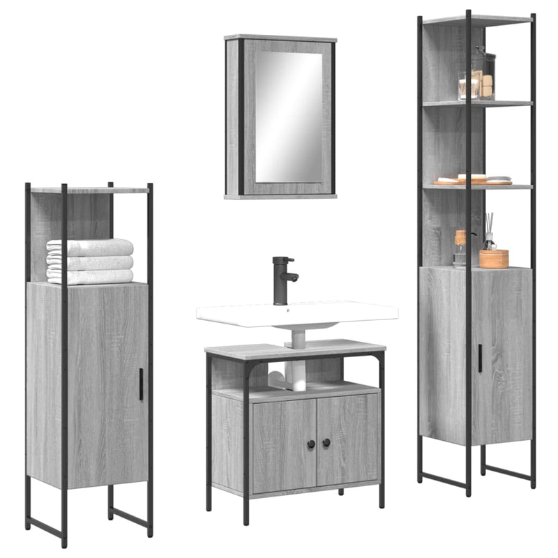 4 Piece Bathroom Furniture Set Grey Sonoma Engineered Wood