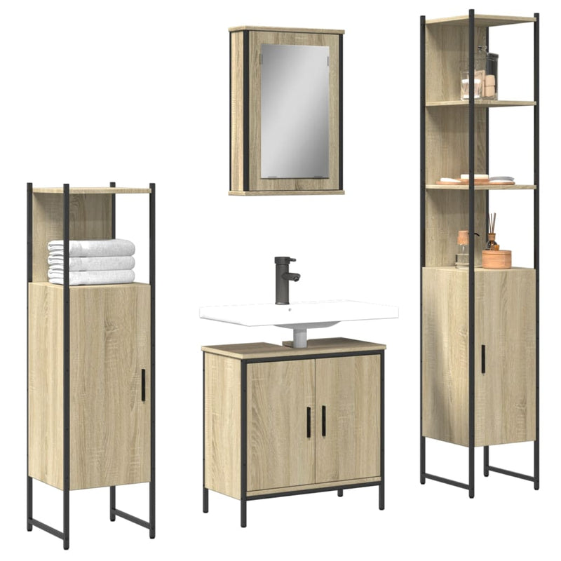 4 Piece Bathroom Furniture Set Sonoma Oak Engineered Wood