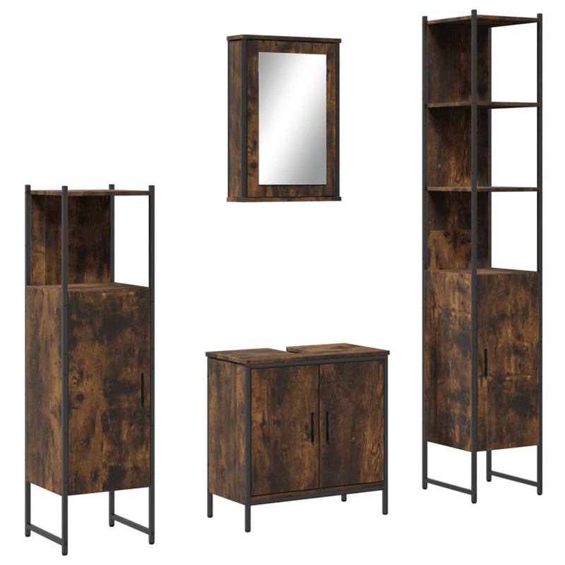 4 Piece Bathroom Furniture Set Smoked Oak Engineered Wood