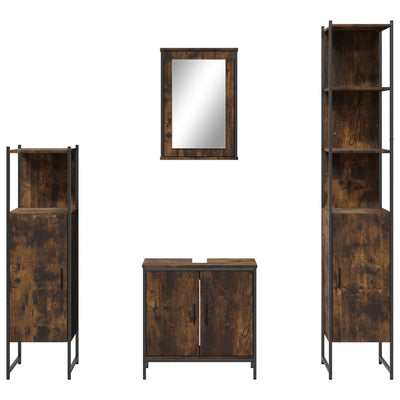 4 Piece Bathroom Furniture Set Smoked Oak Engineered Wood