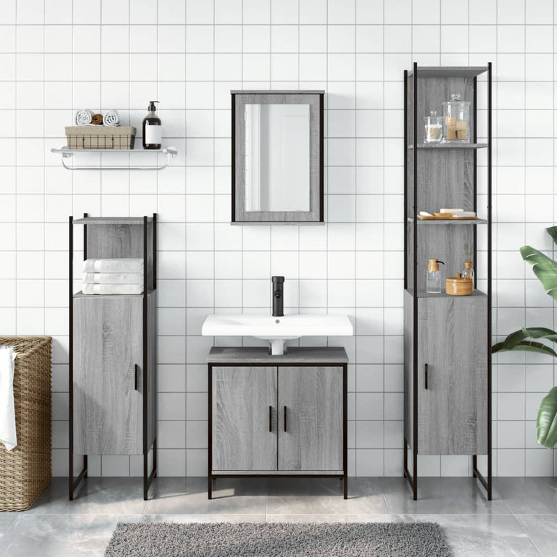 4 Piece Bathroom Furniture Set Grey Sonoma Engineered Wood