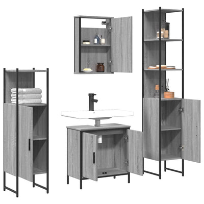 4 Piece Bathroom Furniture Set Grey Sonoma Engineered Wood