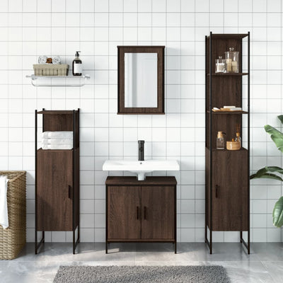 4 Piece Bathroom Furniture Set Brown Oak Engineered Wood