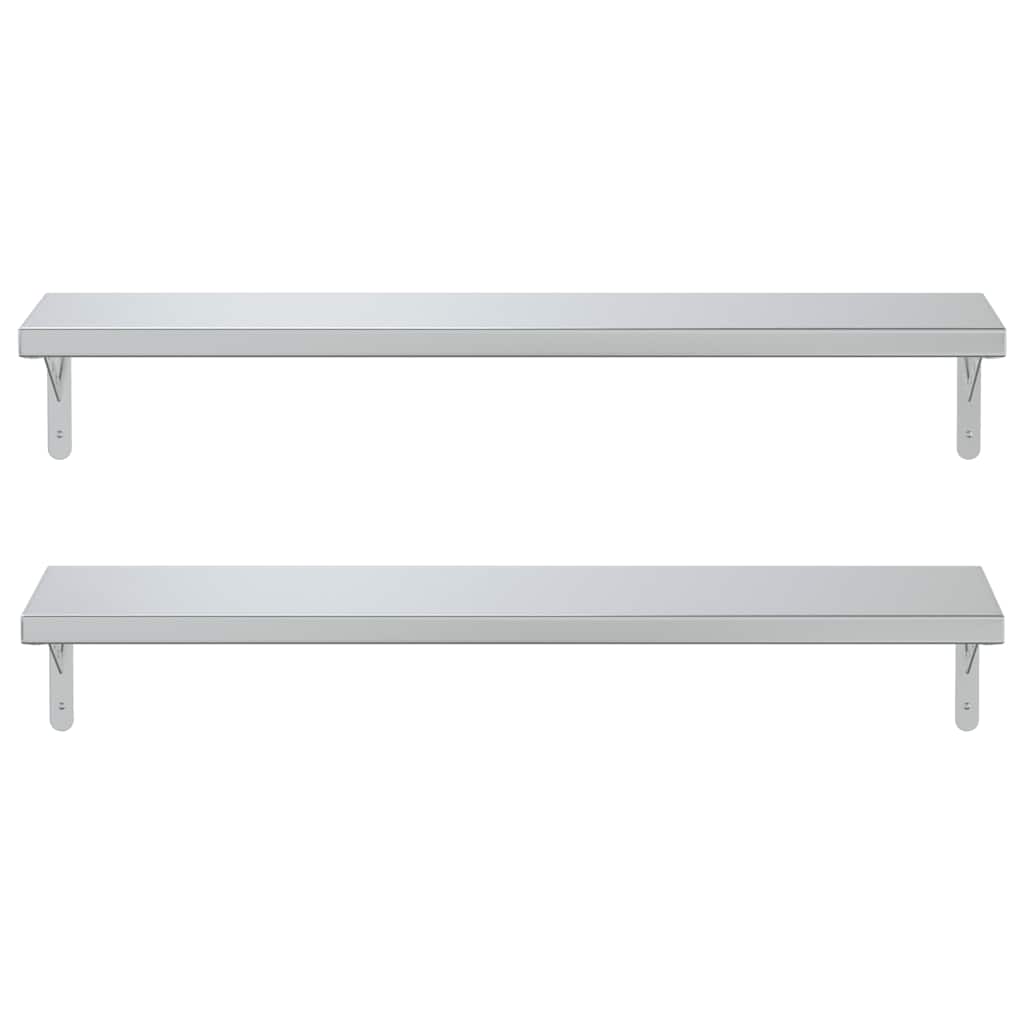 vidaXL Wall Shelves 2 pcs 100x23.5 cm Silver Stainless Steel 5