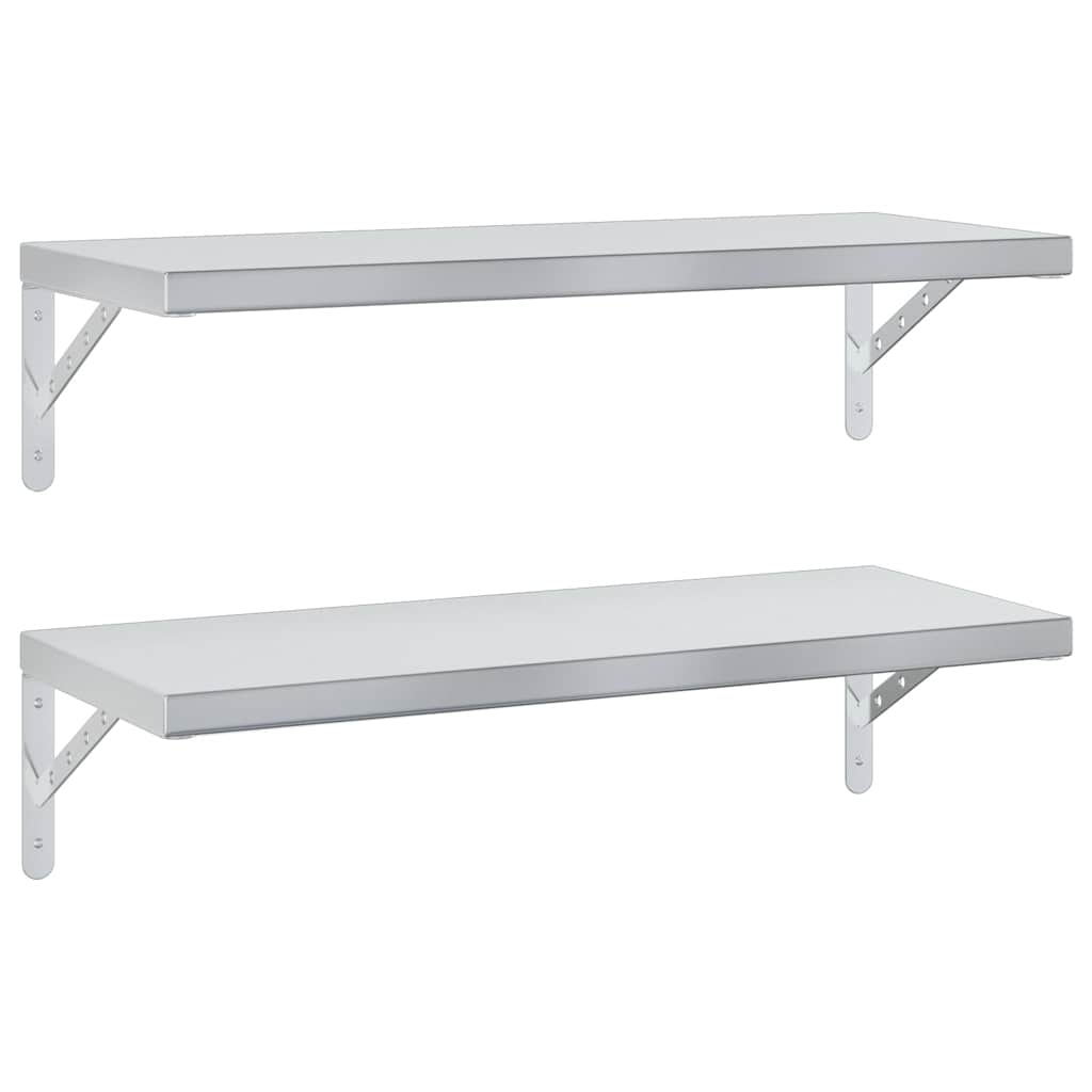 vidaXL Wall Shelves 2 pcs 75x30 cm Silver Stainless Steel 2