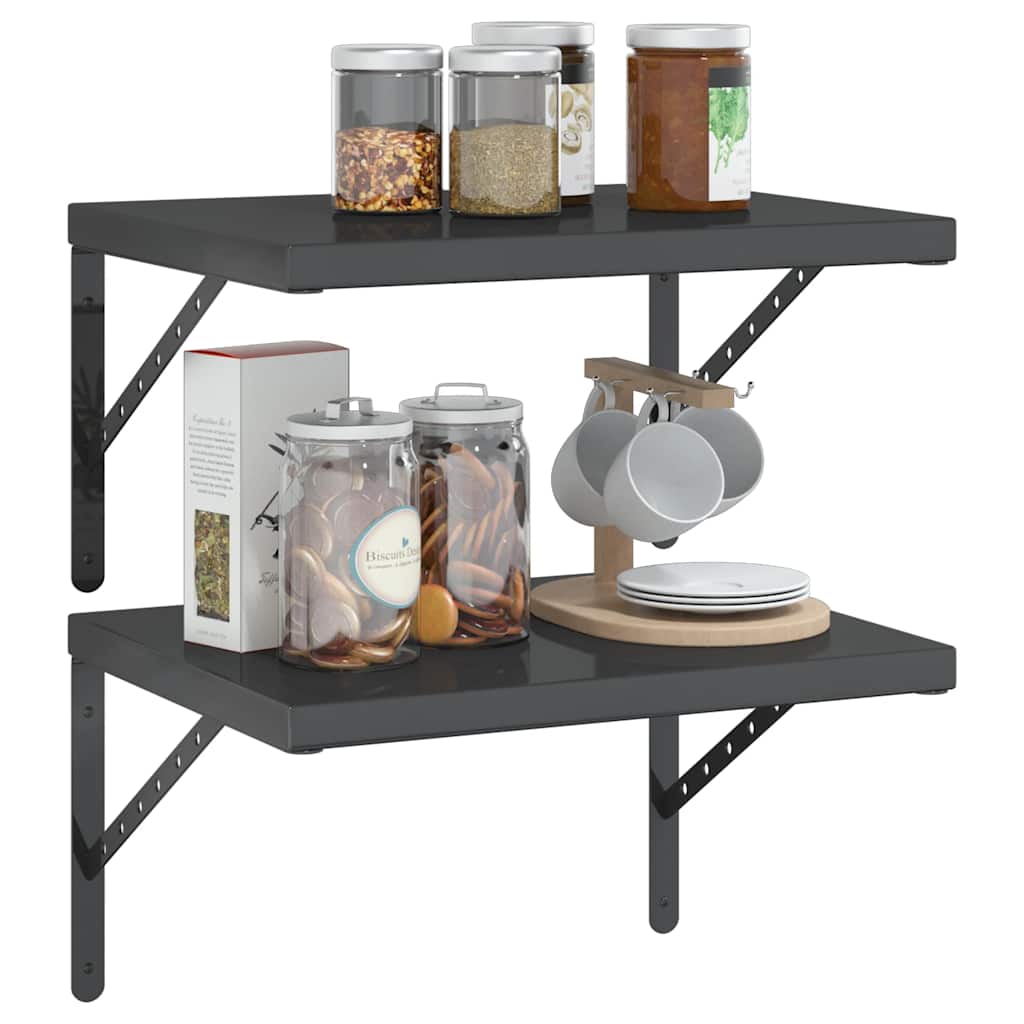 vidaXL Wall Shelves 2 pcs 50x40 cm Black Stainless Steel 4