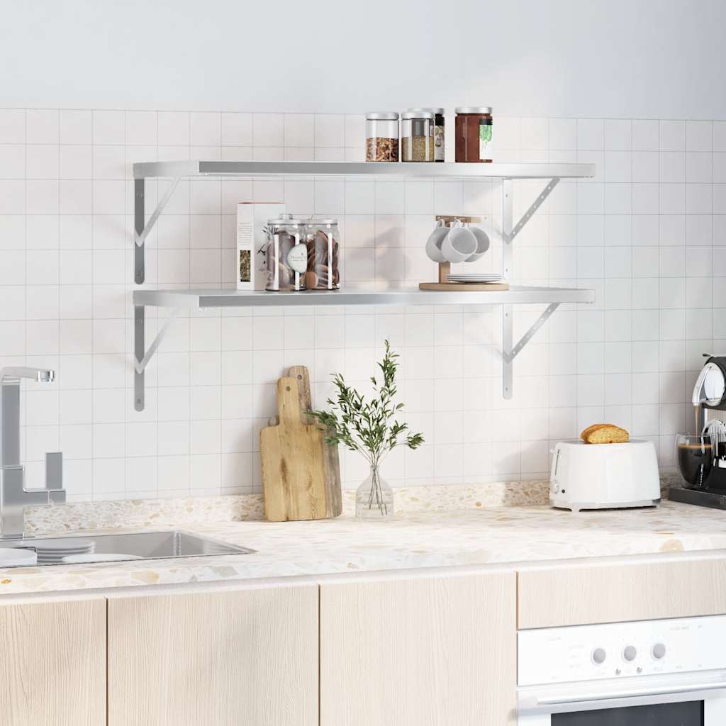vidaXL Wall Shelves 2 pcs 100x40 cm Silver Stainless Steel 3