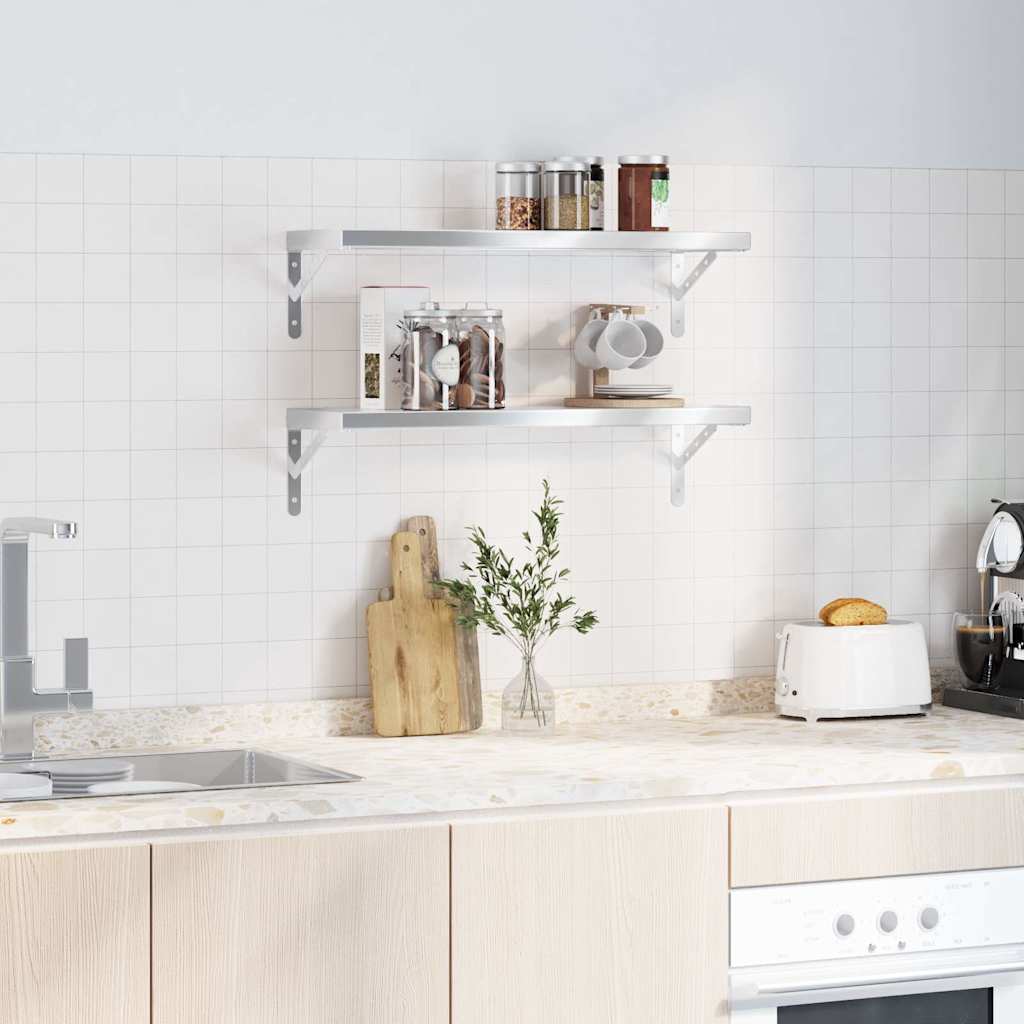 vidaXL Wall Shelves 2 pcs 75x23.5 cm Silver Stainless Steel 3