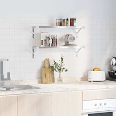 vidaXL Wall Shelves 2 pcs 75x23.5 cm Silver Stainless Steel 3