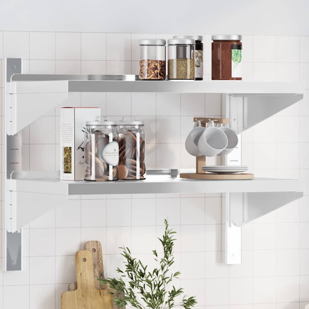 vidaXL 2-Tier Wall Shelf Silver Stainless Steel