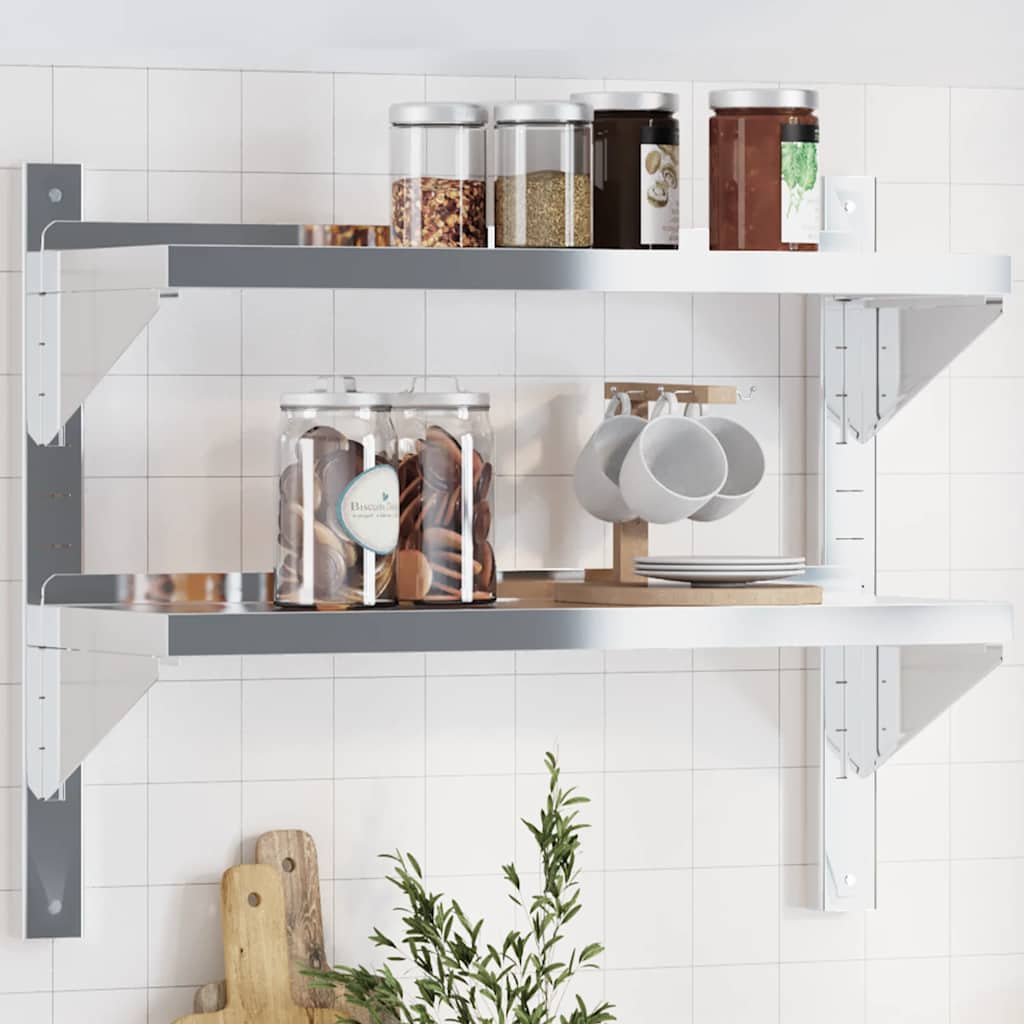 vidaXL 2-Tier Wall Shelf 75x23.5x60 cm Silver Stainless Steel 1