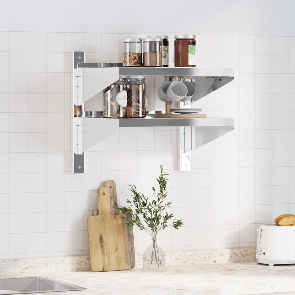 vidaXL 2-Tier Wall Shelf 50x40x48 cm Silver Stainless Steel 3