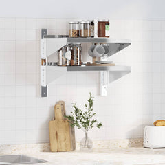 vidaXL 2-Tier Wall Shelf 50x40x48 cm Silver Stainless Steel 3