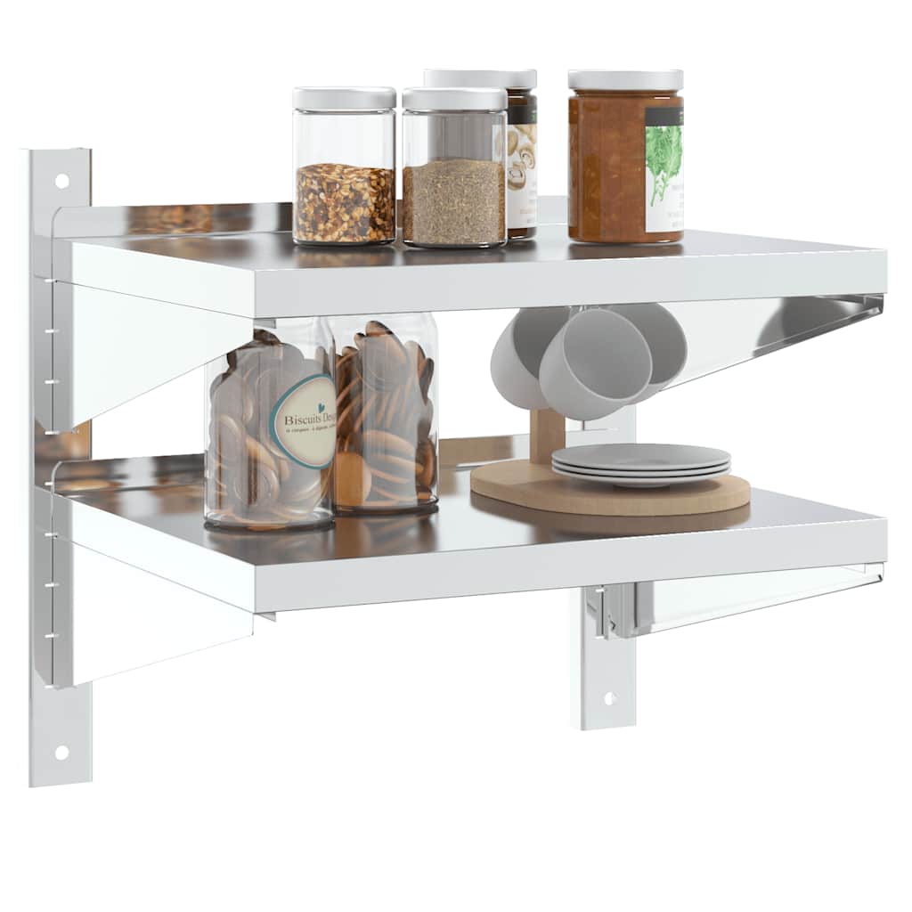 vidaXL 2-Tier Wall Shelf 50x40x48 cm Silver Stainless Steel 4