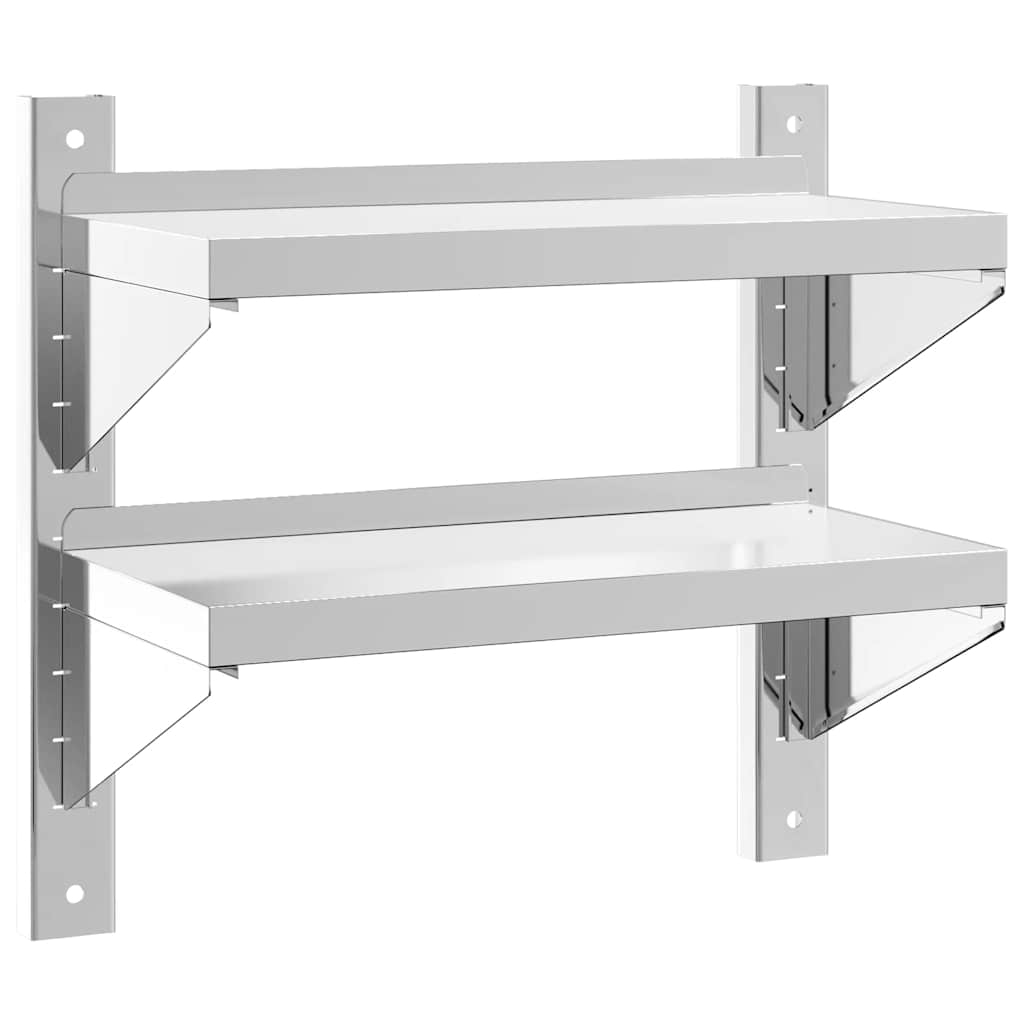 vidaXL 2-Tier Wall Shelf 50x23.5x48 cm Silver Stainless Steel 2