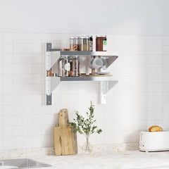 vidaXL 2-Tier Wall Shelf 50x23.5x48 cm Silver Stainless Steel 3