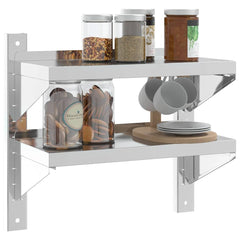 vidaXL 2-Tier Wall Shelf 50x23.5x48 cm Silver Stainless Steel 4
