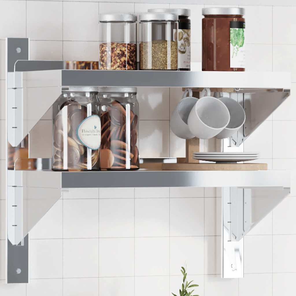 vidaXL 2-Tier Wall Shelf 50x23.5x48 cm Silver Stainless Steel 1