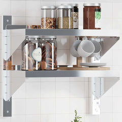 vidaXL 2-Tier Wall Shelf 50x23.5x48 cm Silver Stainless Steel 1