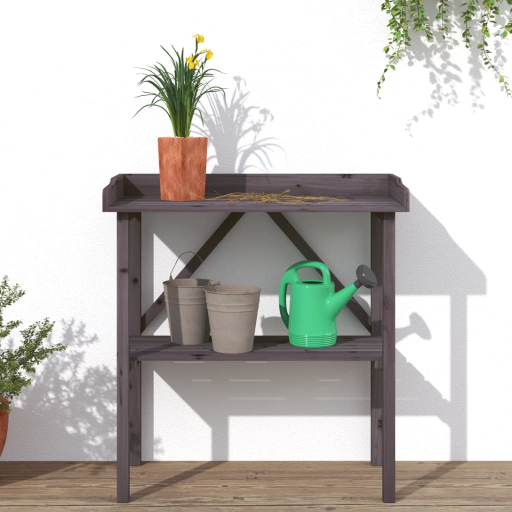 vidaXL Plant Table with Shelf Grey 78x38x82.5 cm Solid Wood Fir 3