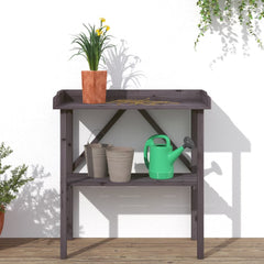 vidaXL Plant Table with Shelf Grey 78x38x82.5 cm Solid Wood Fir 3