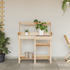 vidaXL Potting Bench with Shelves Solid Wood Fir 4