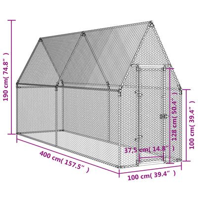 Chicken Cage Silver 400x100x190 cm Galvanised Steel