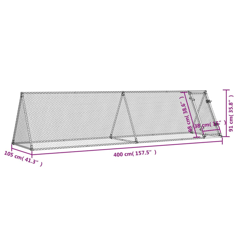 Chicken Cage Silver 400x105x91 cm Galvanised Steel