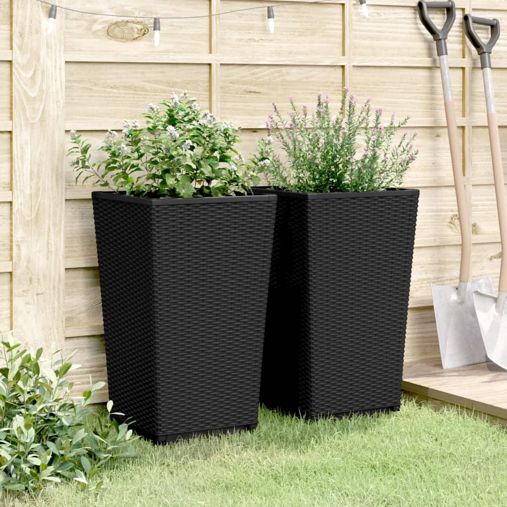 vidaXL Garden Planters 2 pcs Black 32.5x32.5x57 cm PP 3