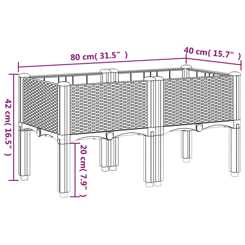 Garden Planter with Legs Brown 80x40x42 cm PP