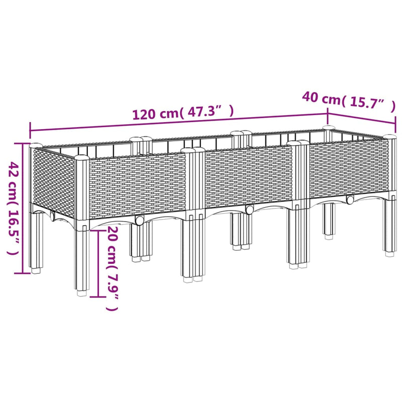 Garden Planter with Legs Light Grey 120x40x42 cm PP