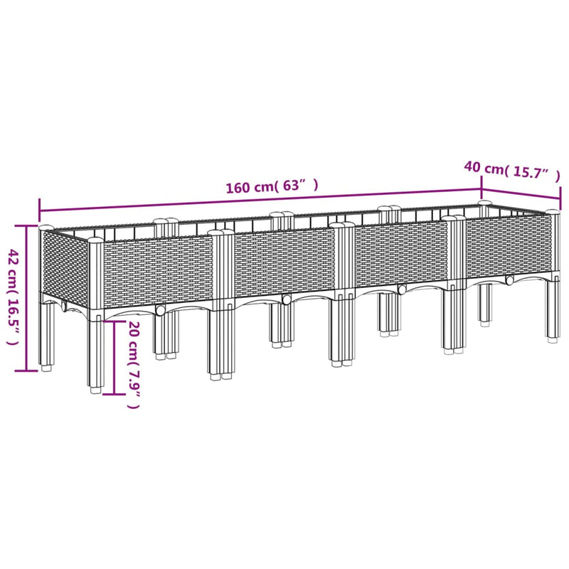 Garden Planter with Legs Light Grey 160x40x42 cm PP